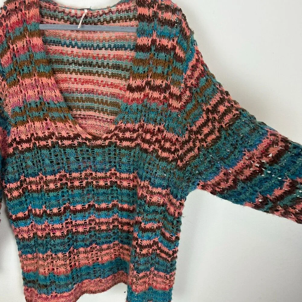 Free People Spell on Your Sweater L Boho Artsy Tunic Multicolor Cottagecore Beac - Picture 7 of 10